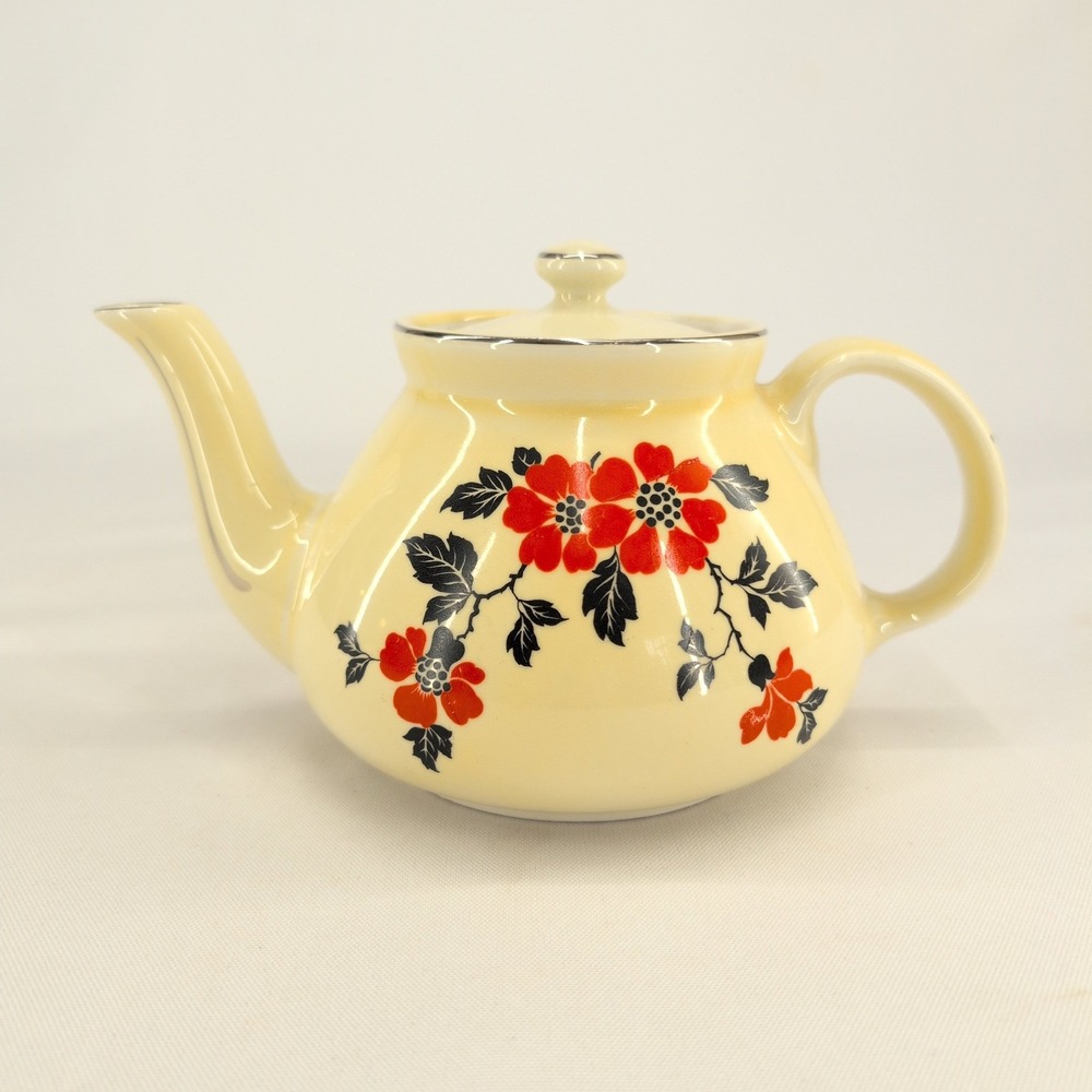 Hall Teapot Yellow Red Poppy Vintage Superior Quality Kitchenware Made in USA